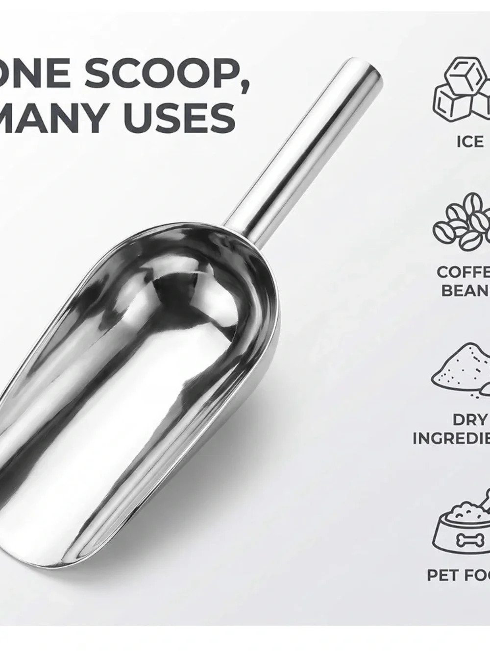 Ice Scoop for Freezer, Silver Stainless Multipurpose Metal for Ice Machine